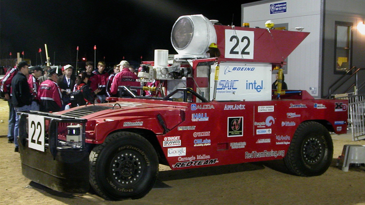 Sandstorm, a driverless vehicle created by Carnegie Mellon University, competed in the 2004 DARPA Grand Challenge in the Mojave Desert.