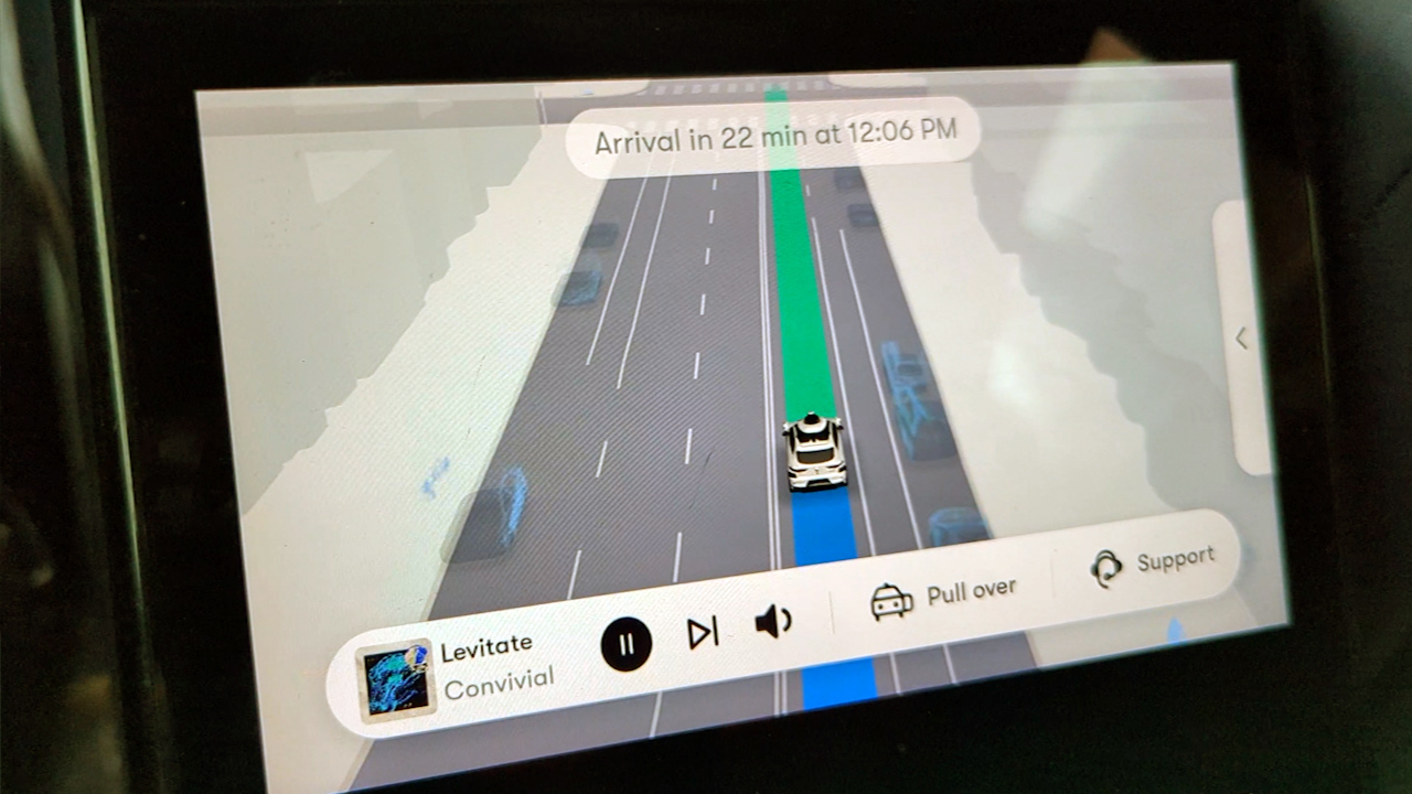 A look at the monitor passengers see while sitting inside a Waymo driverless vehicle.