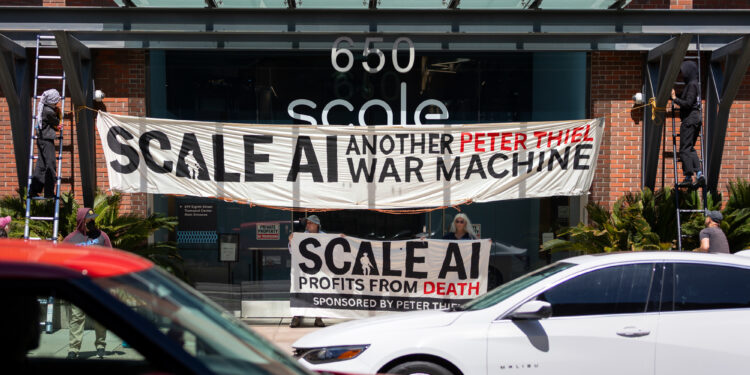 Protesters Against AI Militarization Rally at Scale AI in San Francisco