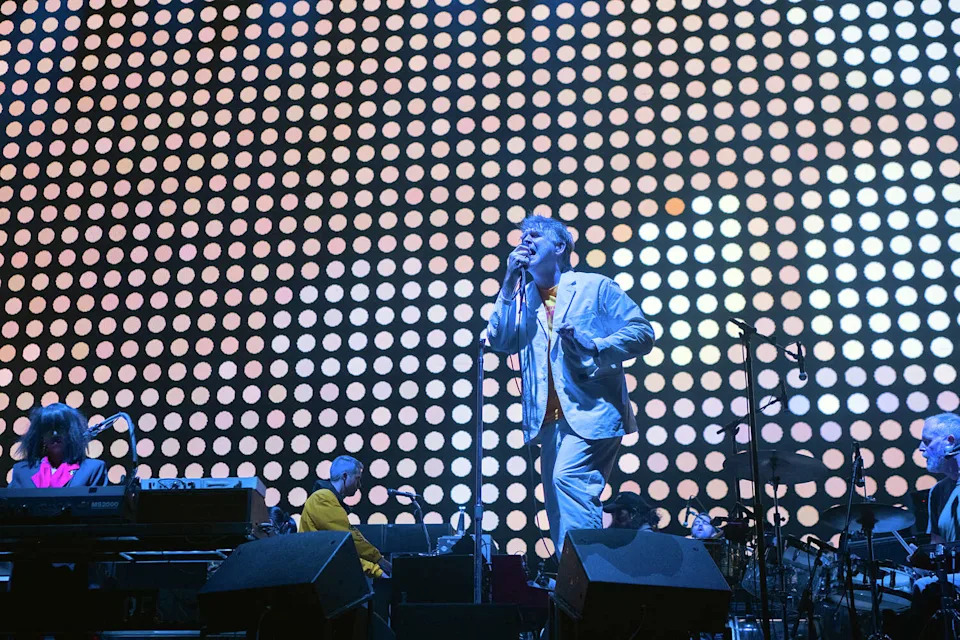 LCD Soundsystem performs the headlining set on the Pier Stage at the Portola Music Festival on Saturday, Sept. 20, 2025. (Charles Russo/SFGATE)
