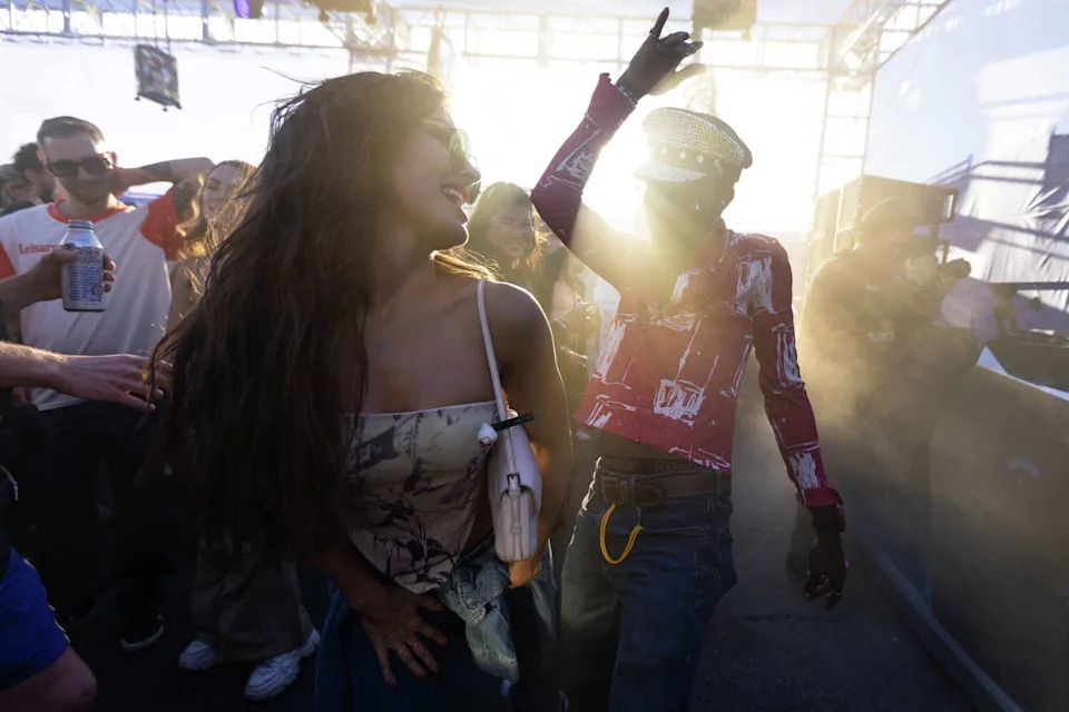 Two people dance together at the Red Bull dance club during the Portola Music Festival on Pier 80 in San Francisco, Calif. on Sept. 21, 2025. (Douglas Zimmerman/SFGATE)