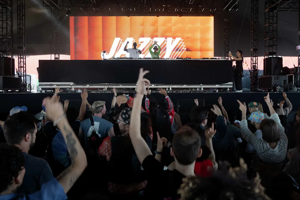 Concert goers dance to Jazzy and Kilimanjaro at the Portola Music Festival on Saturday Sept. 20, 2025. (Charles Russo/SFGATE)