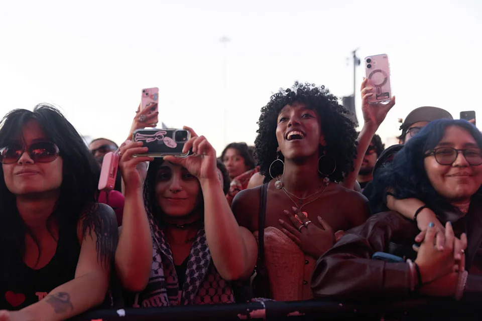 Festivalgoers react Blood Orange's performance during the Portola Music Festival on Pier 80 in San Francisco, Calif. on Sept. 21, 2025. (Douglas Zimmerman/SFGATE)