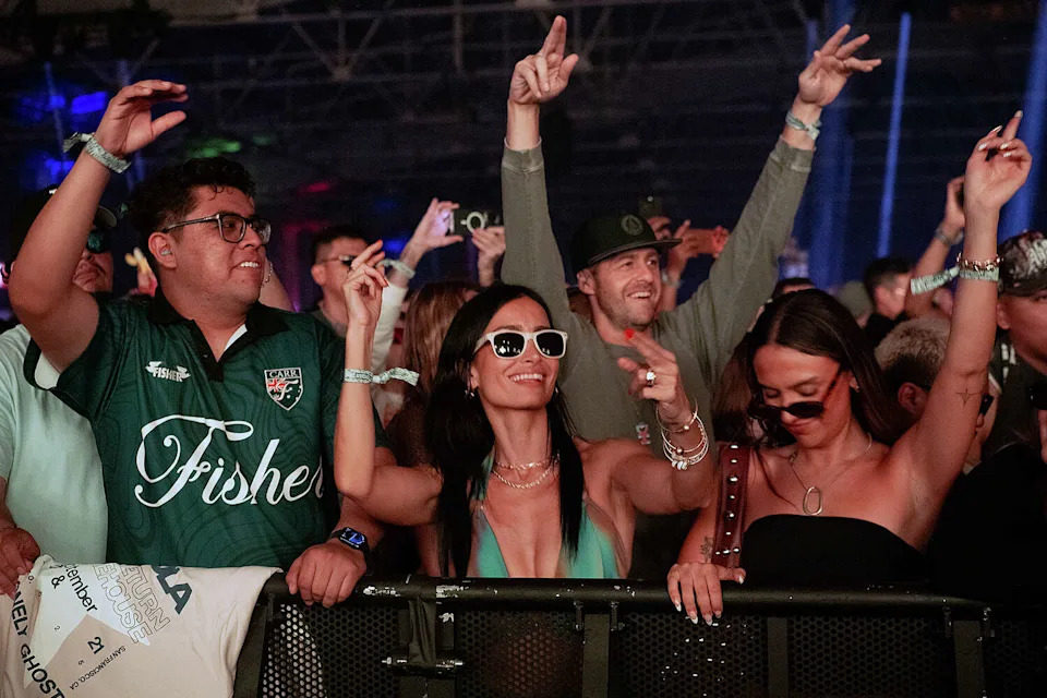 Fans dance to Anti Up inside the Warehouse at the Portola Music Festival on Saturday Sept. 20, 2025. (Charles Russo/SFGATE)