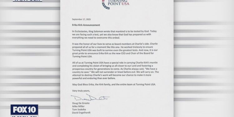 Turning Point USA selects Erika Kirk as new CEO