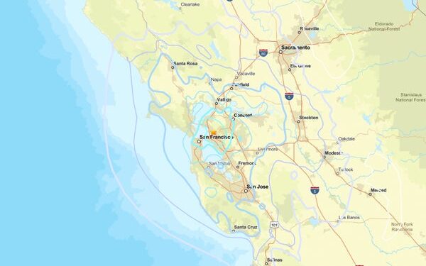 USGS map showing epicenter of San Francisco earthquake on September 22, 2025