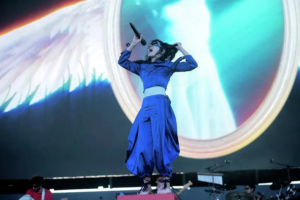 Magdalena Bay performs on the Pier Stage at the Portola Music Festival on Saturday Sept. 20, 2025. (Charles Russo/SFGATE)