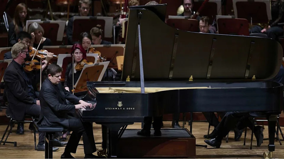Javier Perianes solos in Grieg's Piano Concerto in A Minor with the San Francisco Symphony on Friday, Oct. 3, at Davies Symphony Hall. (Stefan Cohen/San Francisco Symphony)
