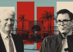 Staley Point Capital's Kevin Staley, Rivian's RJ Scaringe and 2700 California Street (Loopnet, Staley Point Capital, Richard Truesdell/CC BY-SA 4.0/Wikimedia Commons)