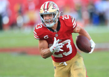 San Francisco 49ers Running Back Christian McCaffrey (23) carries the ball during a game.
