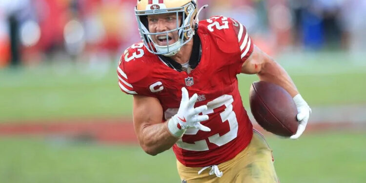 San Francisco 49ers Running Back Christian McCaffrey (23) carries the ball during a game.