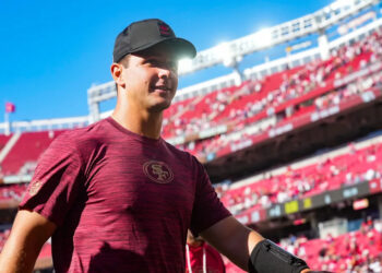 Sep 21, 2025; Santa Clara, California, USA; San Francisco 49ers quarterback Brock Purdy (13) leaves the field following the game against the Arizona Cardinals at Levi's Stadium. Mandatory Credit: Cary Edmondson-Imagn Images