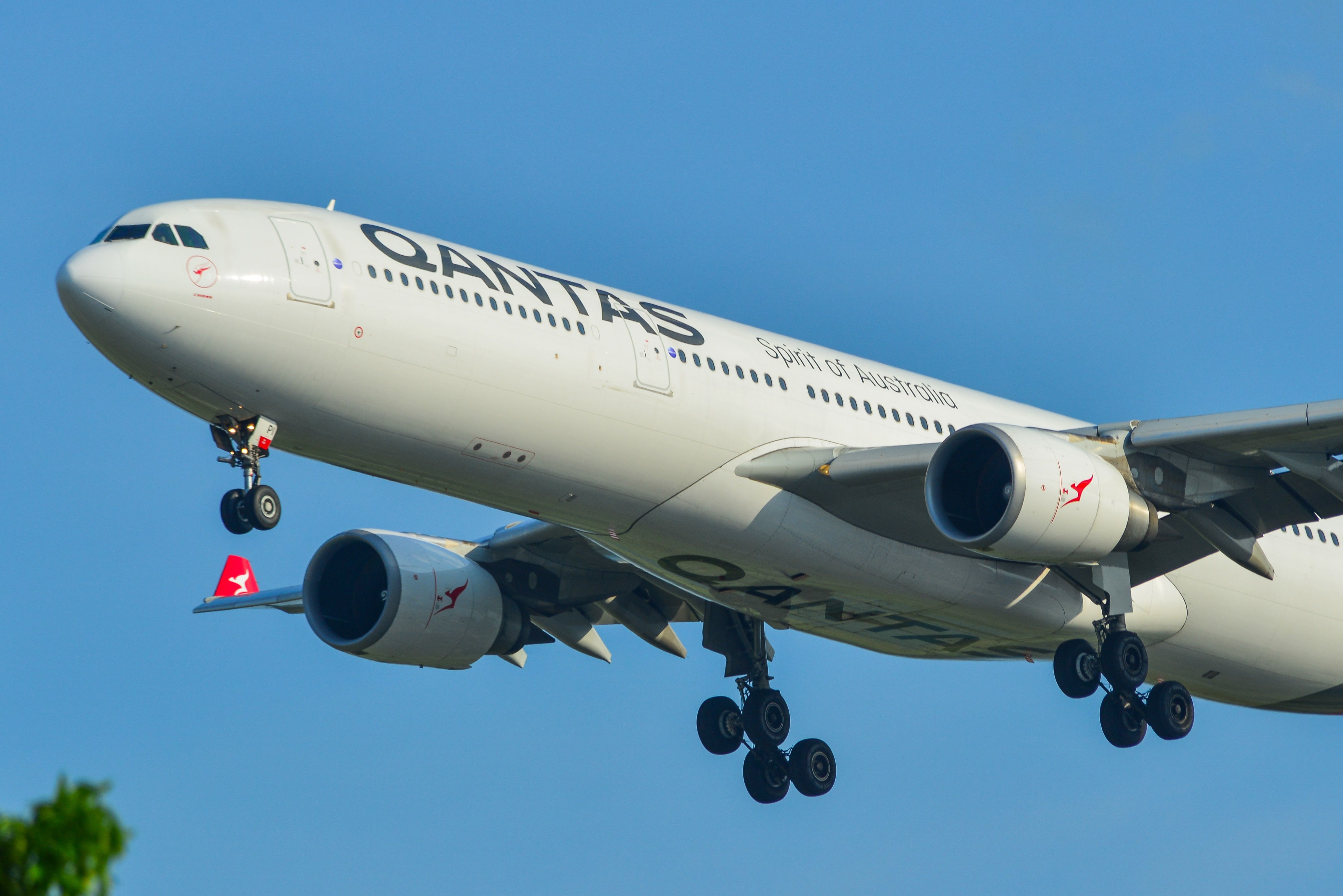 A Qantas A330-200 on final approach.