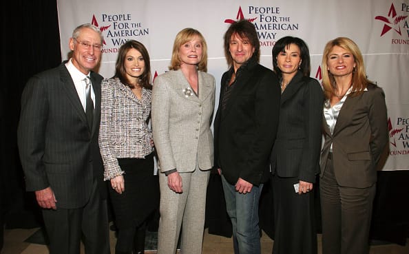 Henry Schleiff, Kimberly Guilfoyle Newsom and Catherine Crier of Court TV, musician Richie Sambora and Lisa Bloom and Jami Floyd of Court TV attend People For the American Way 