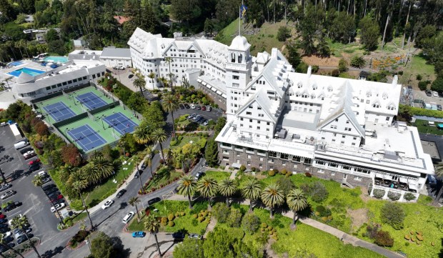 The Claremont Club & Spa is seen from an aerial view in Berkeley, Calif., on Monday, May 15, 2023. The hotel, part of the Fairmont chain, was bought for about $163.3 million, according to documents filed on May 12 with the Alameda County Recorder's Office. (Jane Tyska/Bay Area News Group)