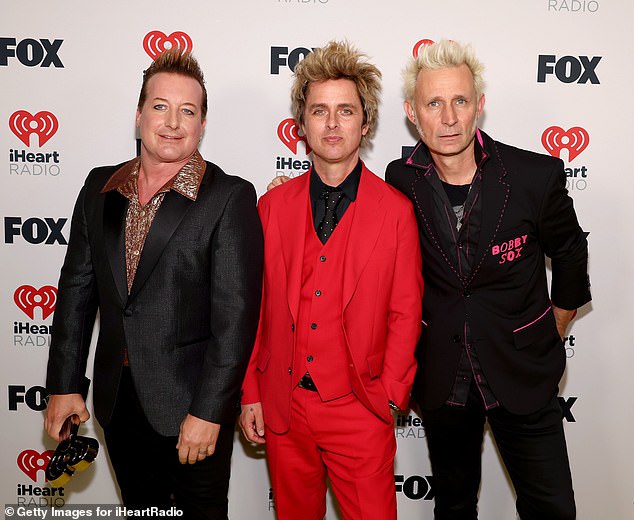 Armstrong was performing at Oracle Park, the home of San Francisco Giants, alongside his bandmates, bassist and co-founder Mike Dirnt and drummer Tré Cool, when he made his disparaging comments; pictured April 1 in Los Angeles