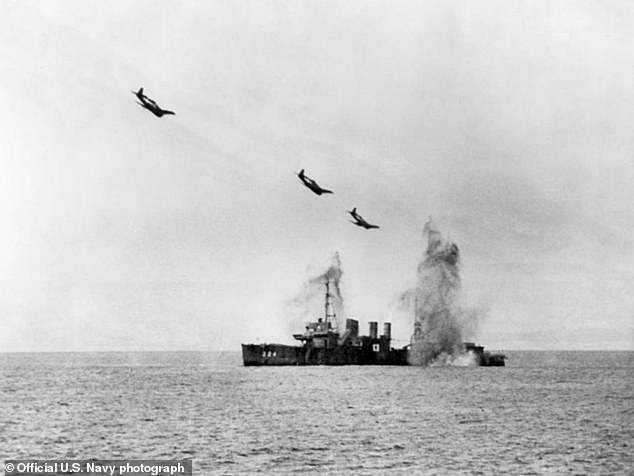 After sustaining large amounts of damage, the Stewart was docked in a floating drydock where she overturned into the water and was repaired by Japanese forces and was being used in enemy waters