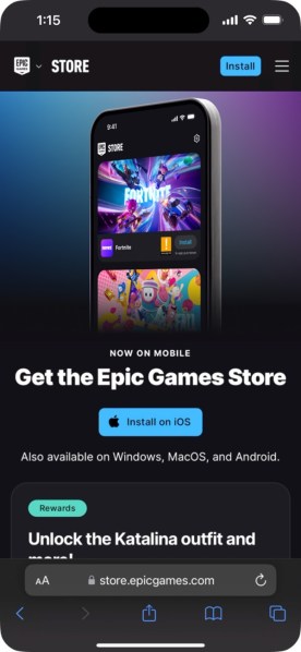 Step 1 in installing Epic Games Store on iOS.