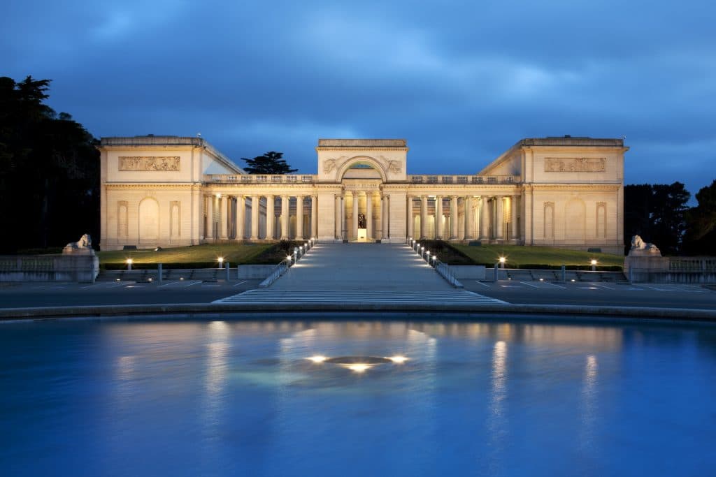 Legion of Honor lit up at dusk